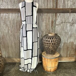 Halston Heritage Geometric Black and Gray Maxi Dress